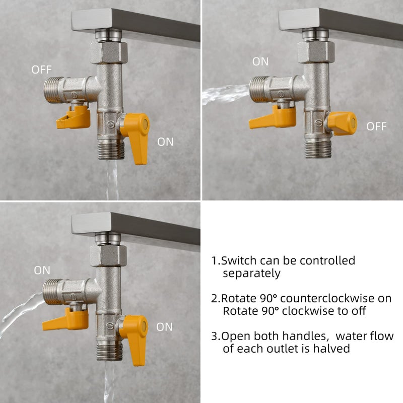 CIENCIA Brass Water Diverter 3 Way Shower Diverter Valve T Adapter Shower Head Shut-Off Valve for Showerhead and Shower Hose, DSF009 - Image 5
